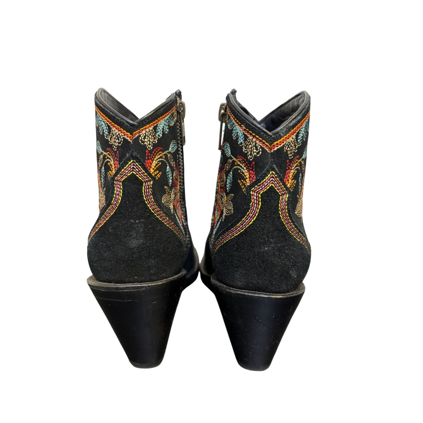 Azulado Embroidered Black Suede Ankle Boots With Vibrant Floral Design 7