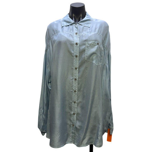 Pete & Greta Light Blue Silk Button-Up Blouse Size L