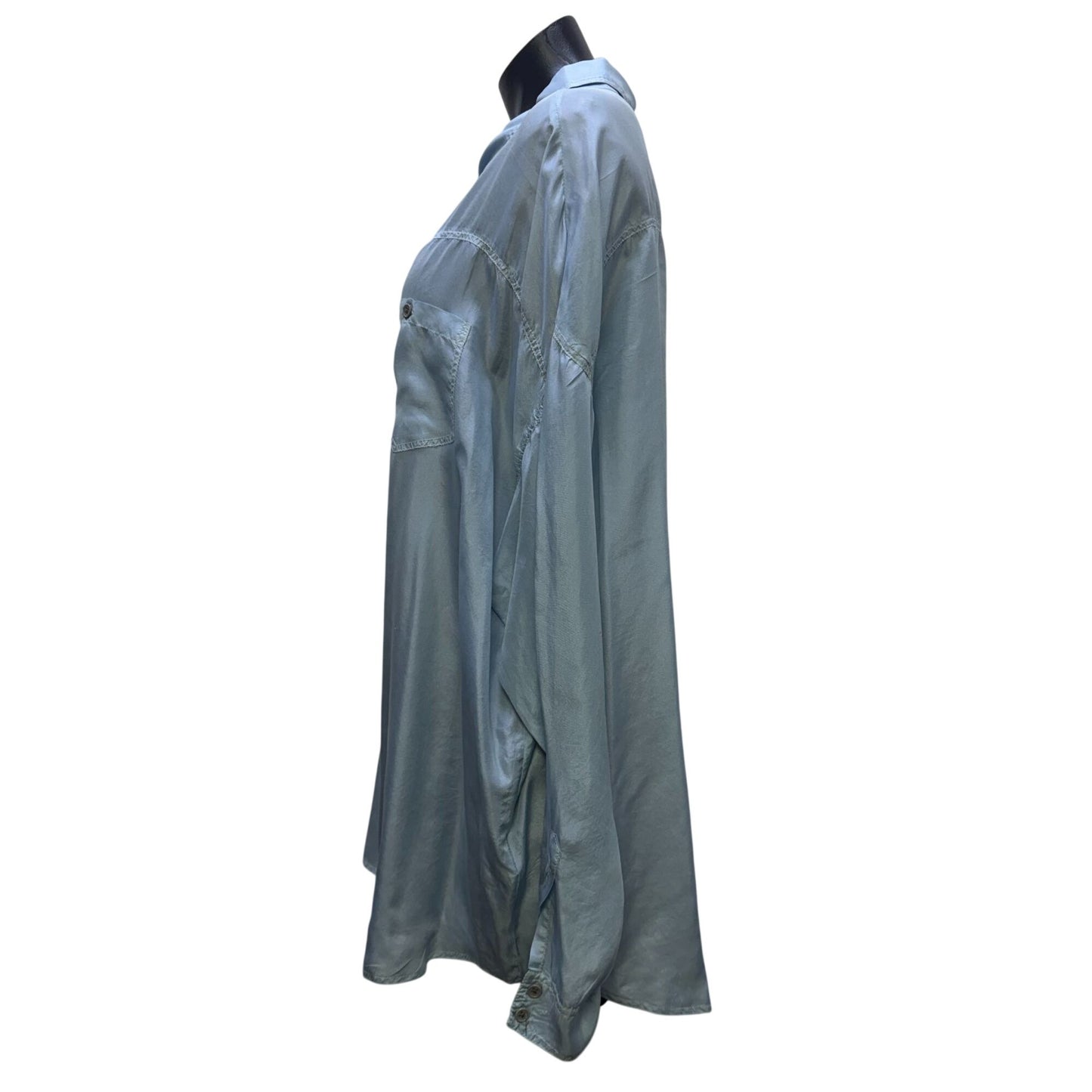 Pete & Greta Light Blue Silk Button-Up Blouse Size L