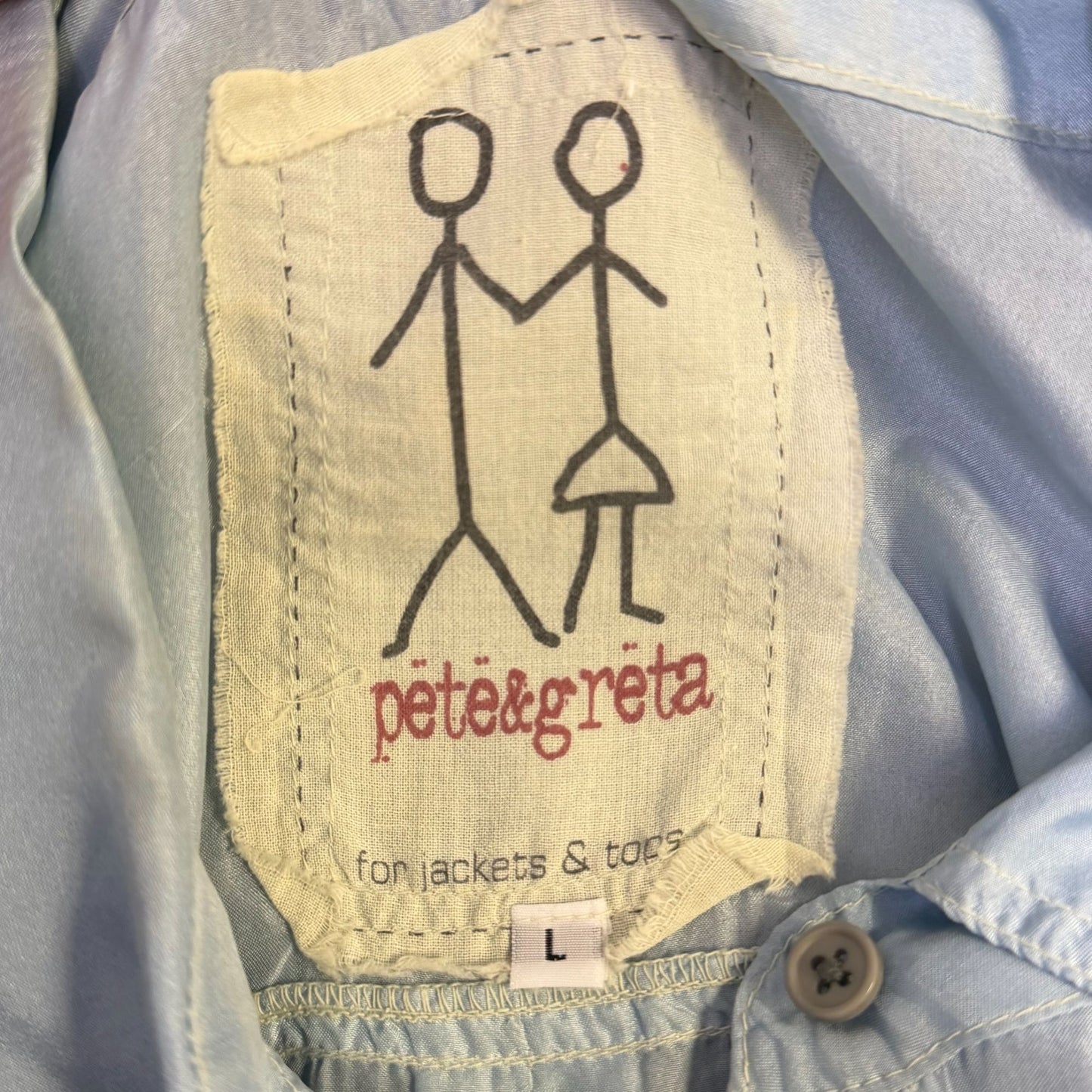 Pete & Greta Light Blue Silk Button-Up Blouse Size L