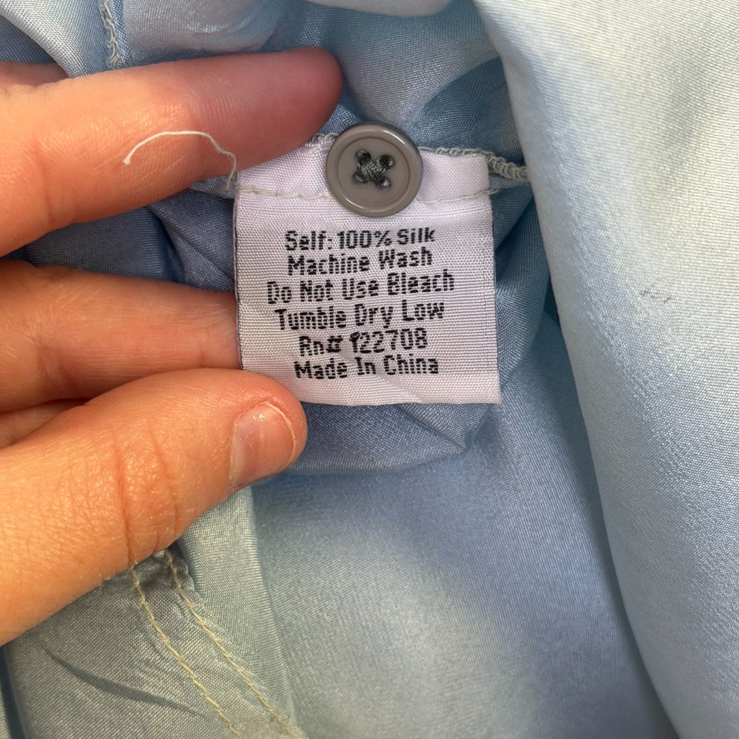 Pete & Greta Light Blue Silk Button-Up Blouse Size L