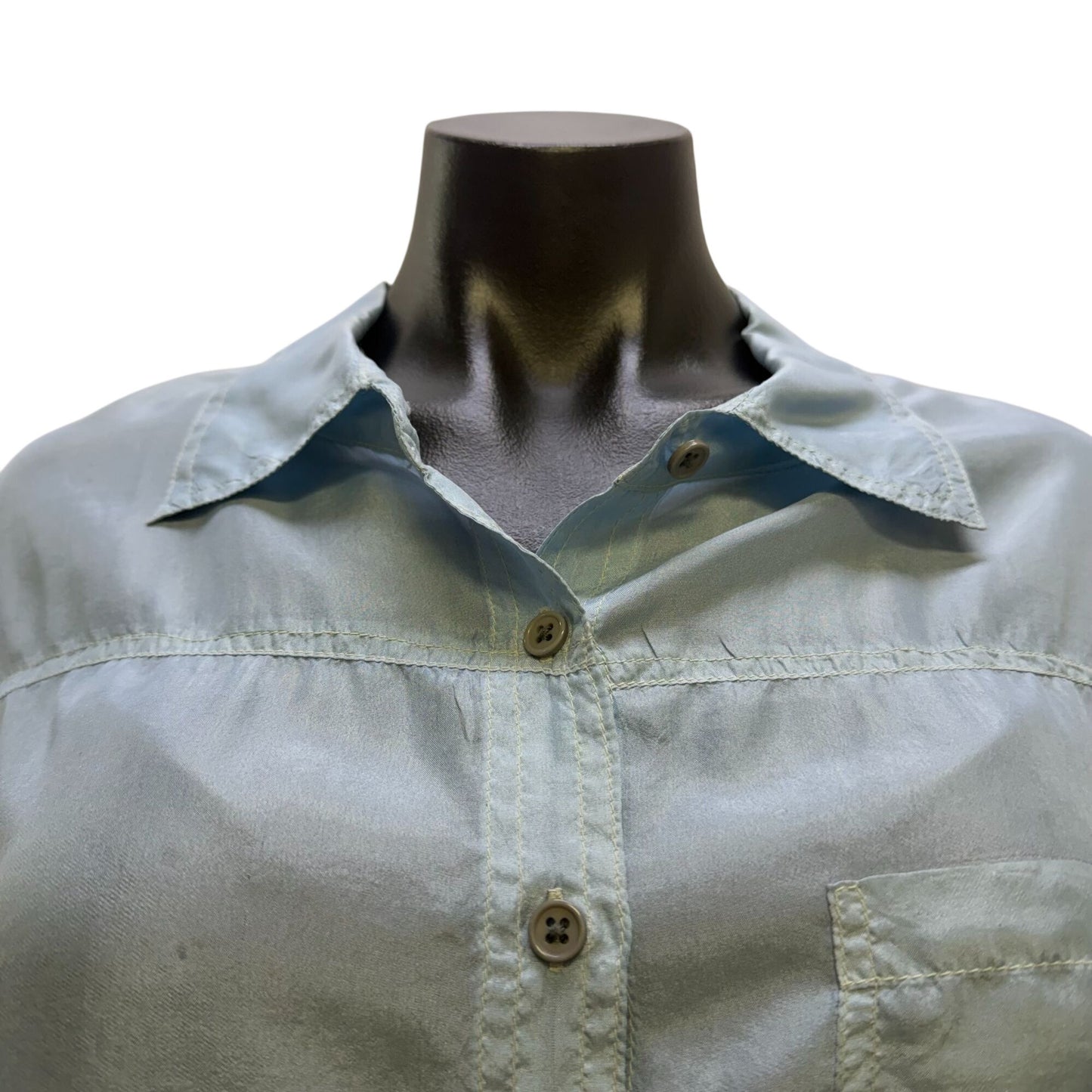 Pete & Greta Light Blue Silk Button-Up Blouse Size L