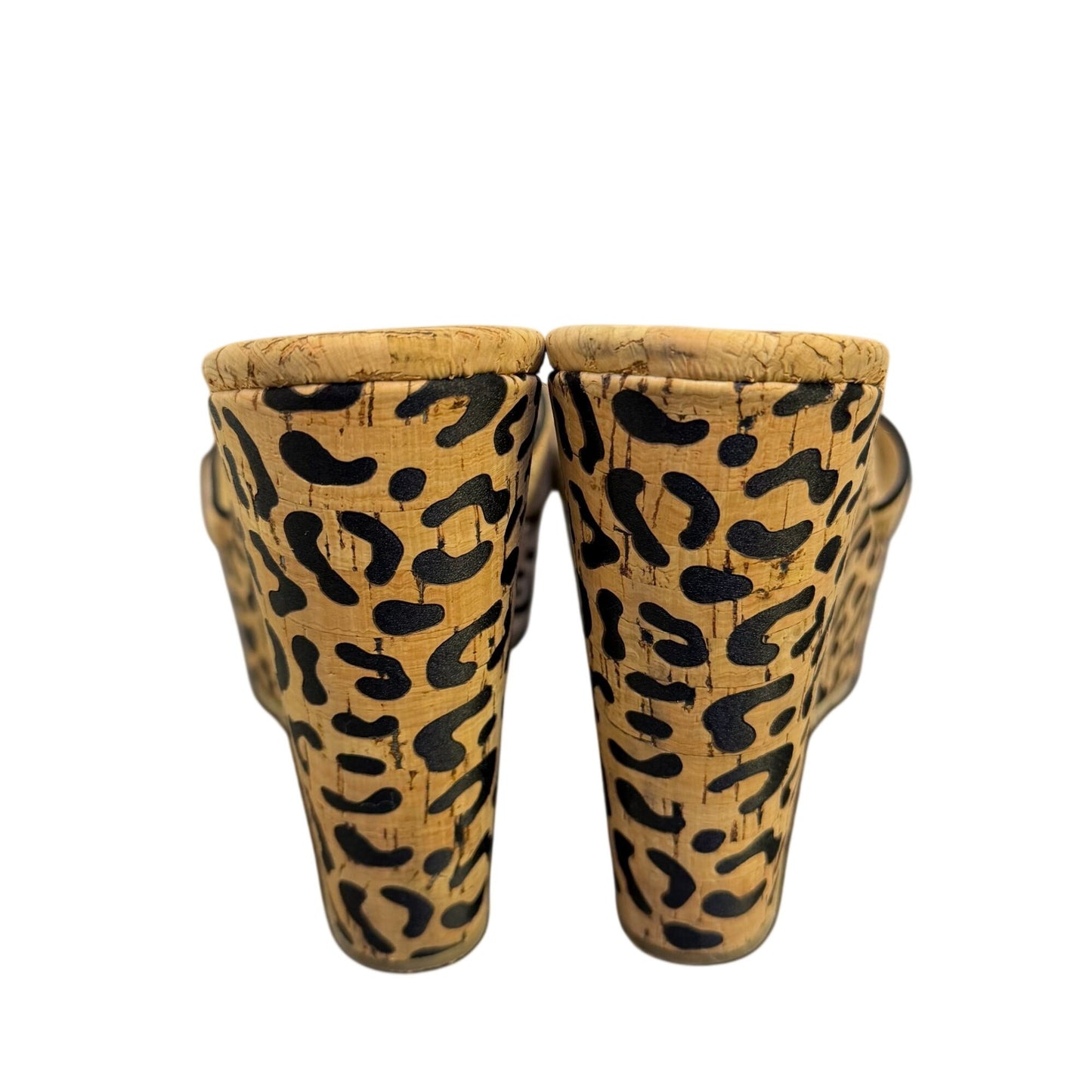 Jimmy Choo Cork Leopard Print Wedge Sandals Tan & Black Size 8.5
