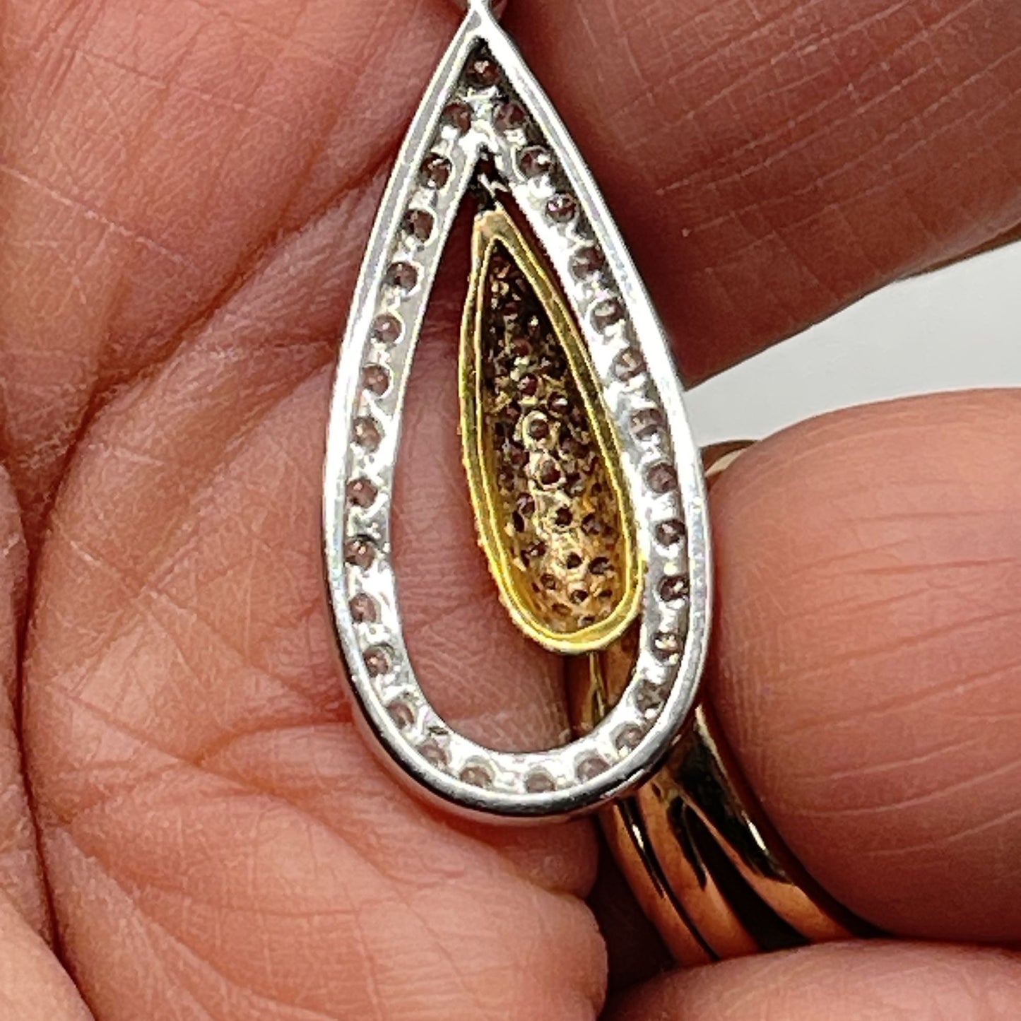 Estate Diamond 14KT White & Yellow Gold 3D Tear Drop Floating Pendant