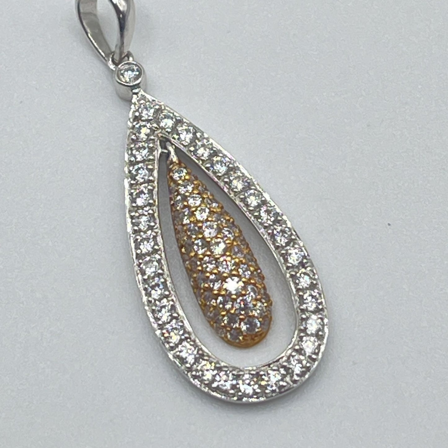 Estate Diamond 14KT White & Yellow Gold 3D Tear Drop Floating Pendant