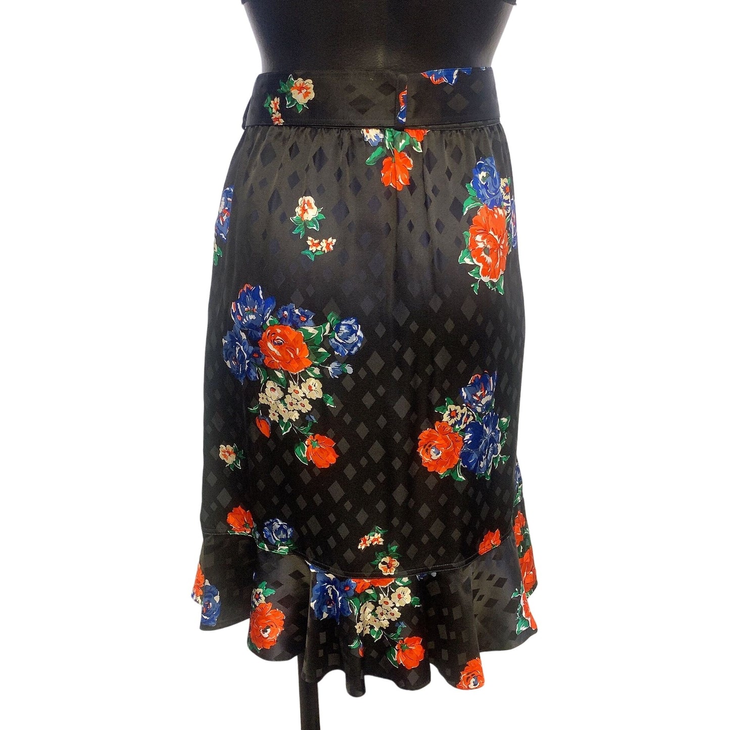 Tory Burch Black w/ Floral Print  Silk Skirt w/Belt Size 6