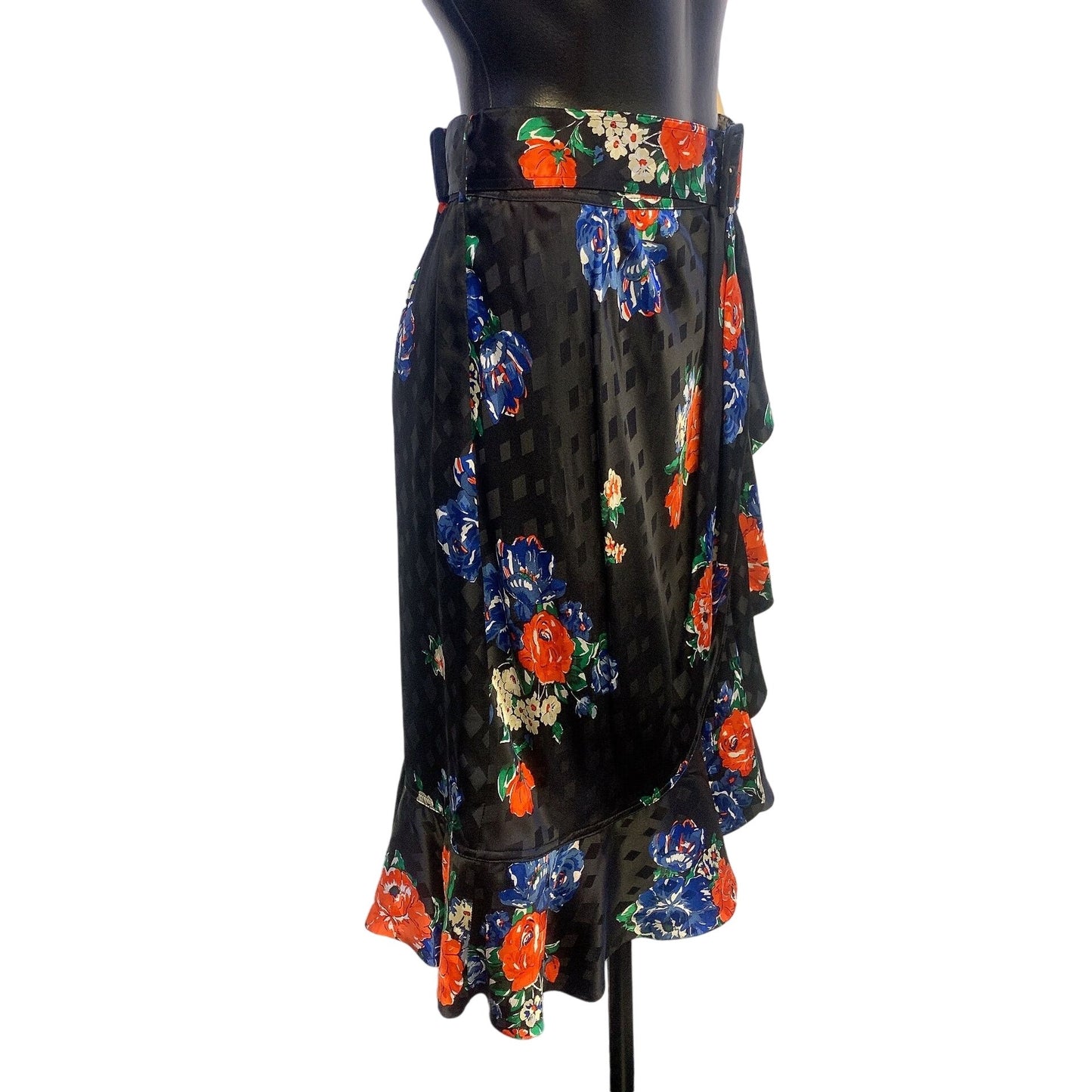 Tory Burch Black w/ Floral Print  Silk Skirt w/Belt Size 6