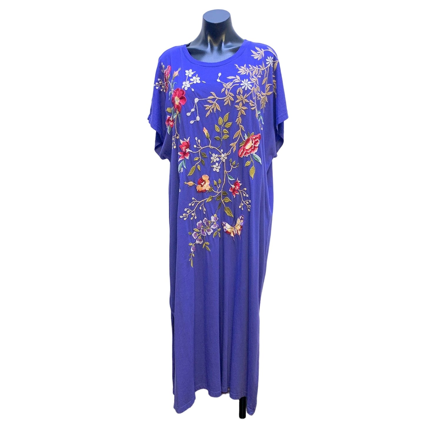 NWT Johnny Was Embroidered Floral Blue Purple Dress L