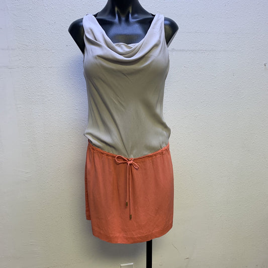Diane Von Furstenberg Gray & Orange Silk Sleeveless Dress Size Small