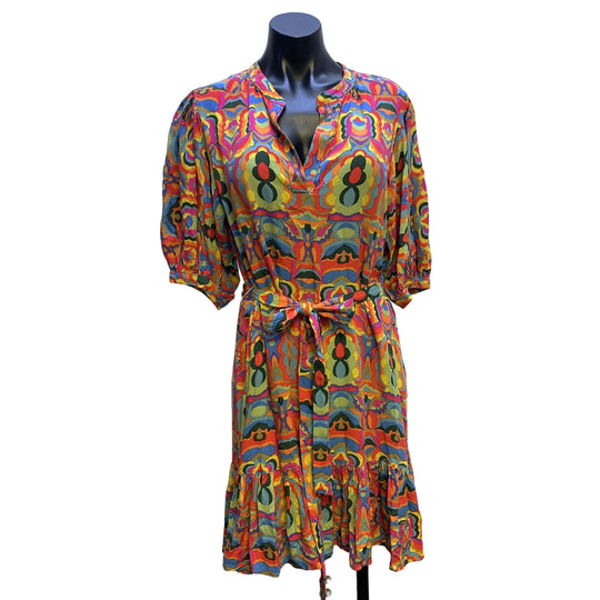 Uncle Frank Anthropologie Multicolored Self-Belt Shortsleeve Dress
