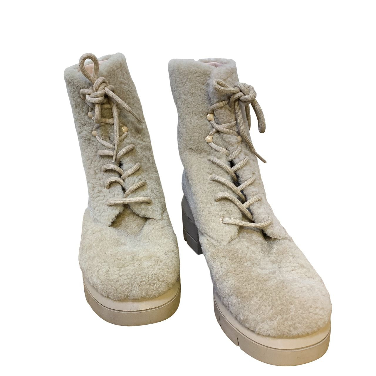 *Stuart Weitzman Tan Faux Fur Lace-up Ankle Boots Size 9.5