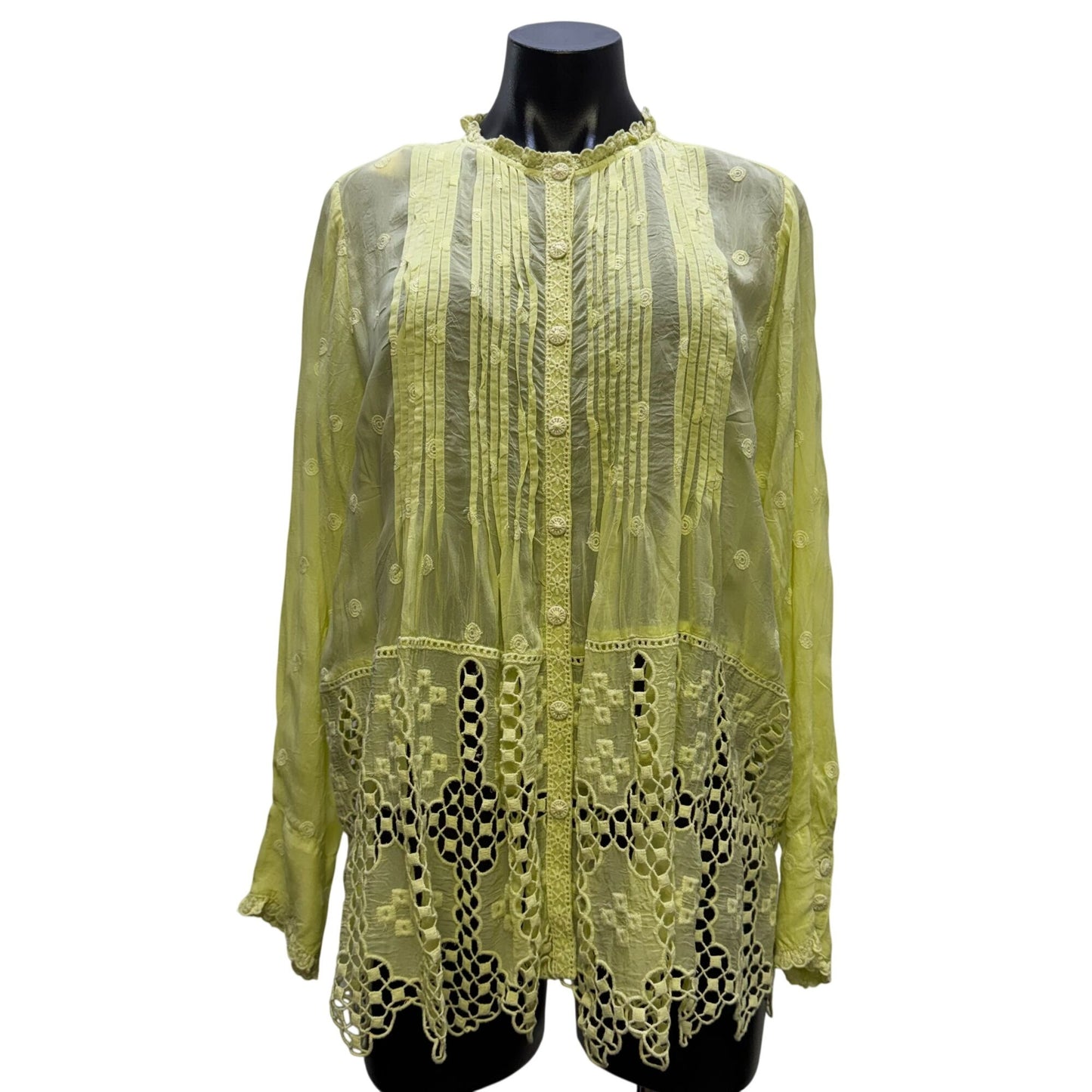 NWT Johnny Was Baez Phaedra Lime Blouse With Button Front Size S