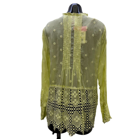 NWT Johnny Was Baez Phaedra Lime Blouse With Button Front Size S