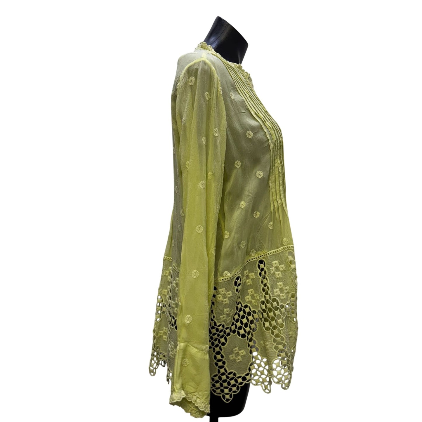 NWT Johnny Was Baez Phaedra Lime Blouse With Button Front Size S