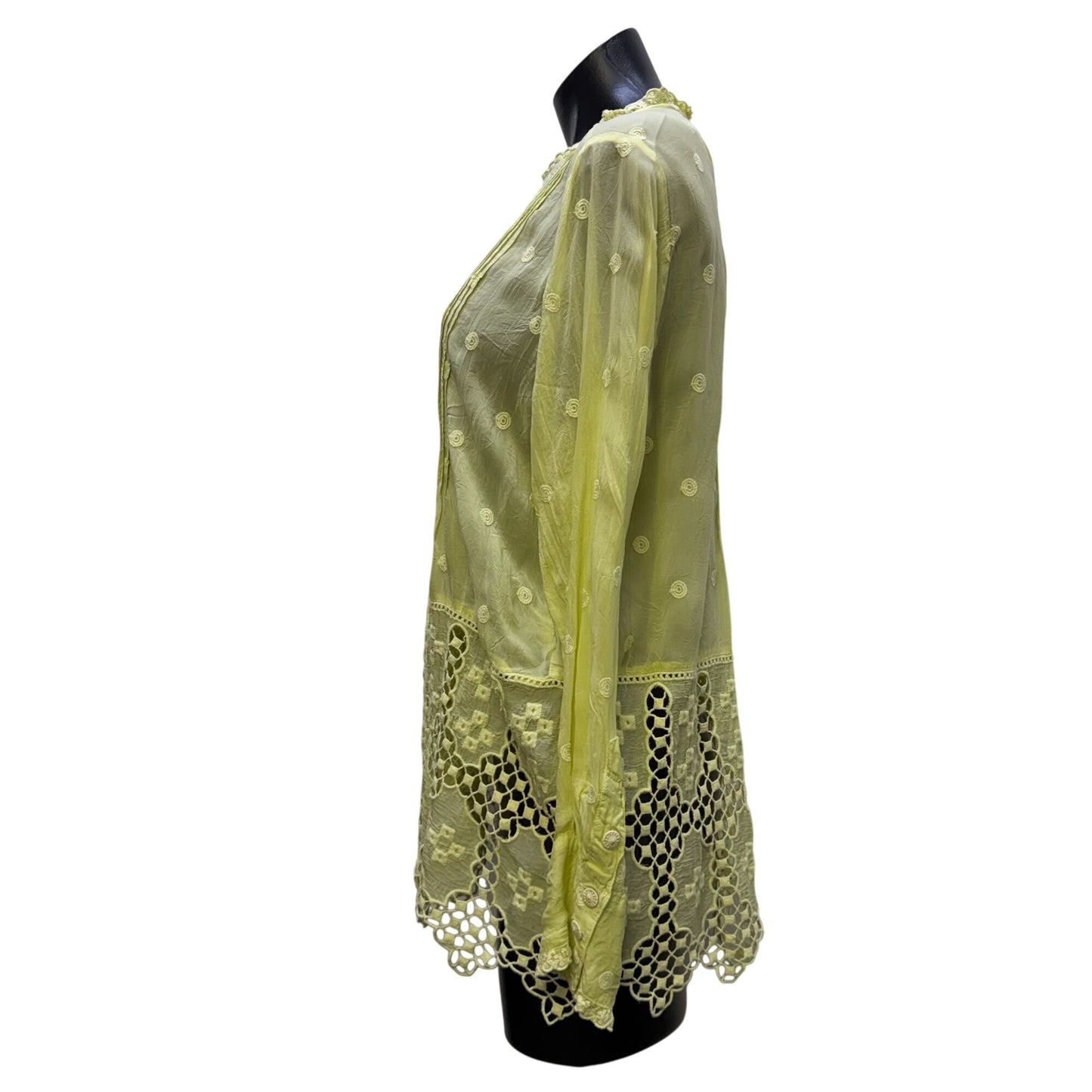 NWT Johnny Was Baez Phaedra Lime Blouse With Button Front Size S
