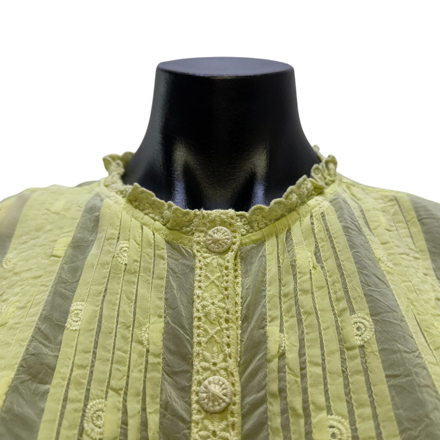 NWT Johnny Was Baez Phaedra Lime Blouse With Button Front Size S