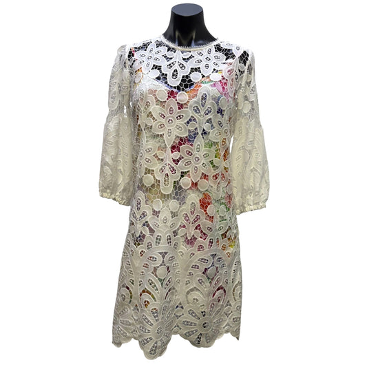 Johnny Was Jade White Floral Lace Dress & Slip Lined M
