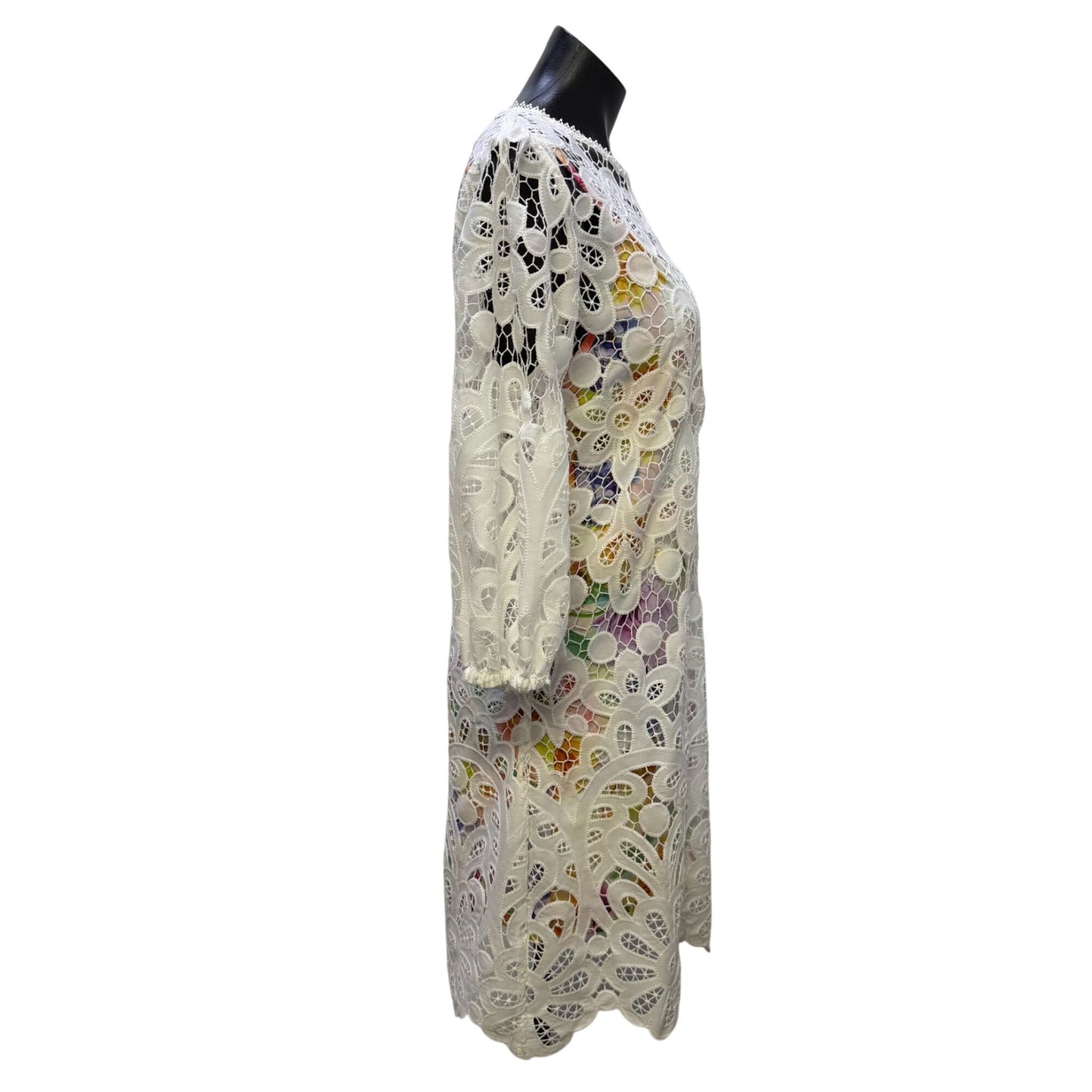 Johnny Was Jade White Floral Lace Dress & Slip Lined M