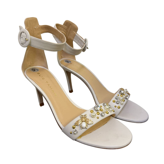 Elie Tahari White Embellished Heels Sandals W/ Bee Accent Size 9.5/40