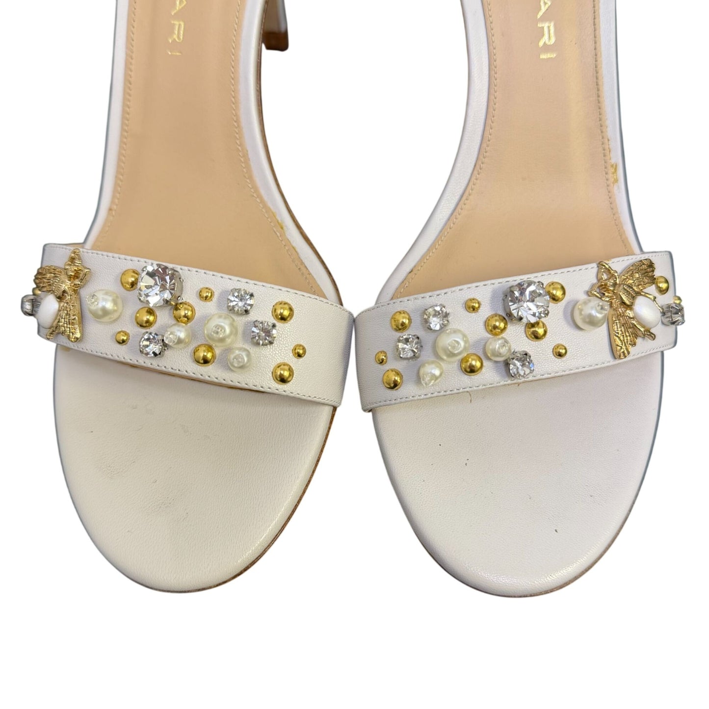 Elie Tahari White Embellished Heels Sandals W/ Bee Accent Size 9.5/40