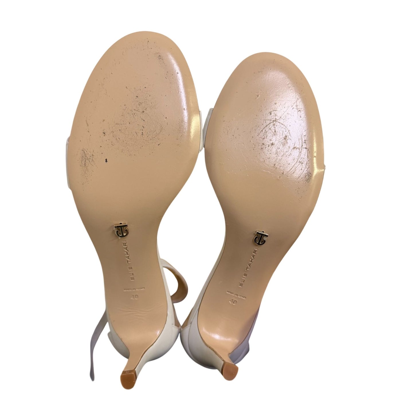 Elie Tahari White Embellished Heels Sandals W/ Bee Accent Size 9.5/40