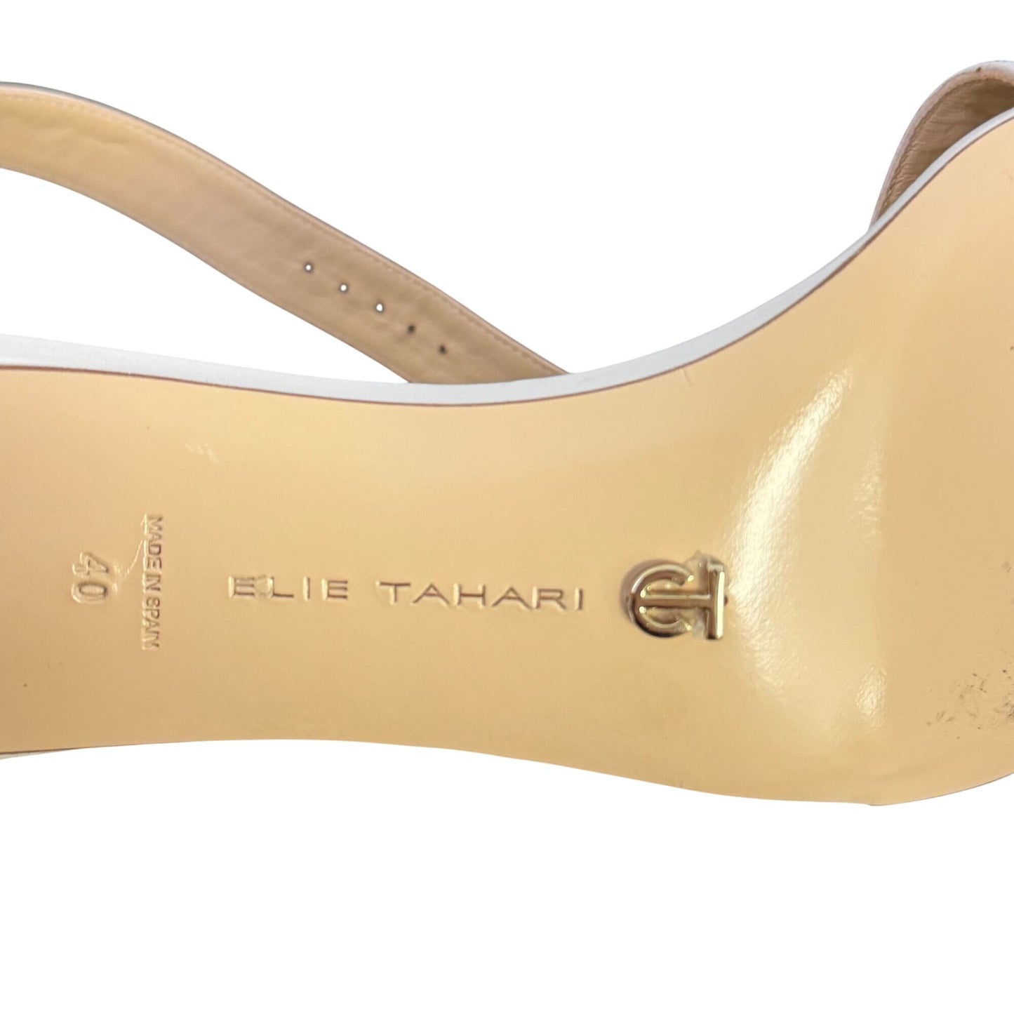 Elie Tahari White Embellished Heels Sandals W/ Bee Accent Size 9.5/40