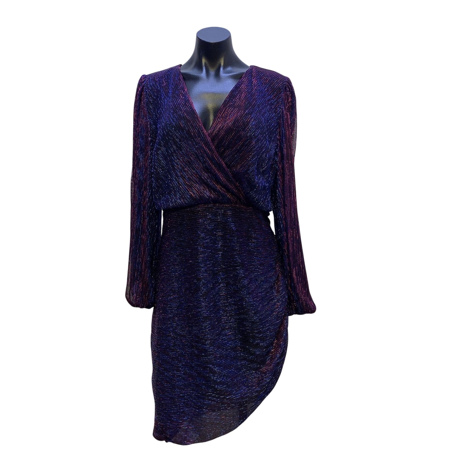 NWT Loverbode Luxe Metallic Fiber Polyester Wrap Dress Long Sleeve Tie Back 14