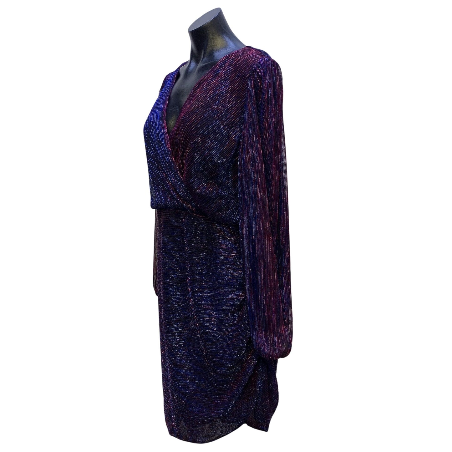 NWT Loverbode Luxe Metallic Fiber Polyester Wrap Dress Long Sleeve Tie Back 14