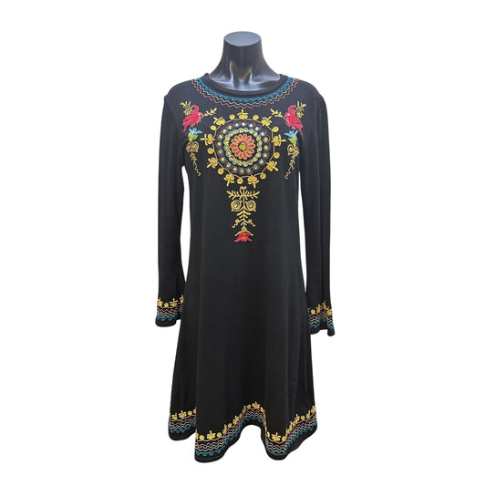 Double D Ranch Black Long Sleeve Embroidered Dress w/Floral accents