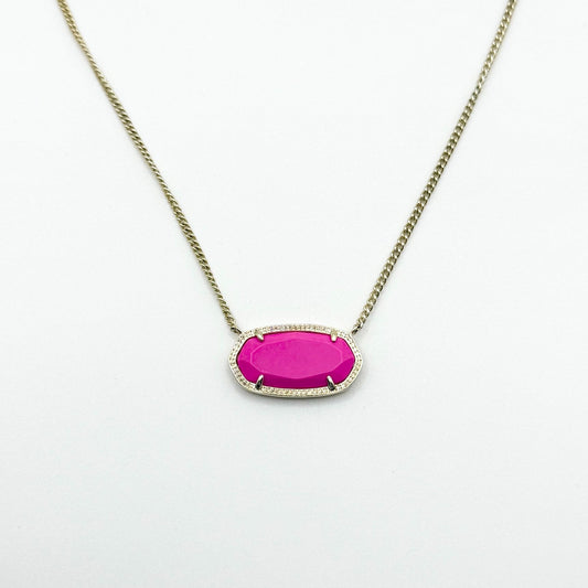 Kendra Scott Elisa Pendant Necklace Gold-Tone With Hot Pink Oval Stone