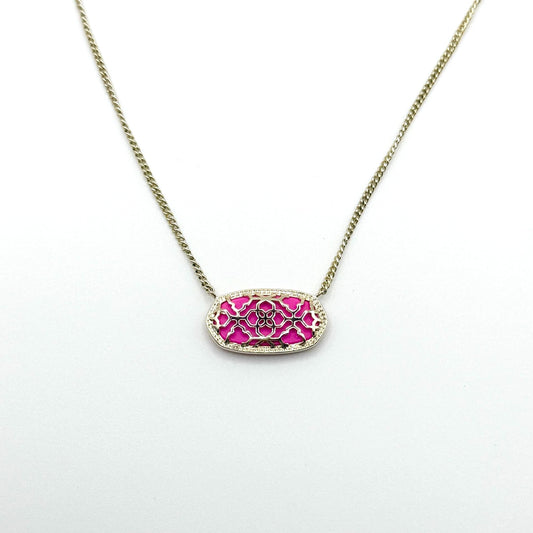 Kendra Scott Elisa Pendant Necklace Gold-Tone With Hot Pink Oval Stone