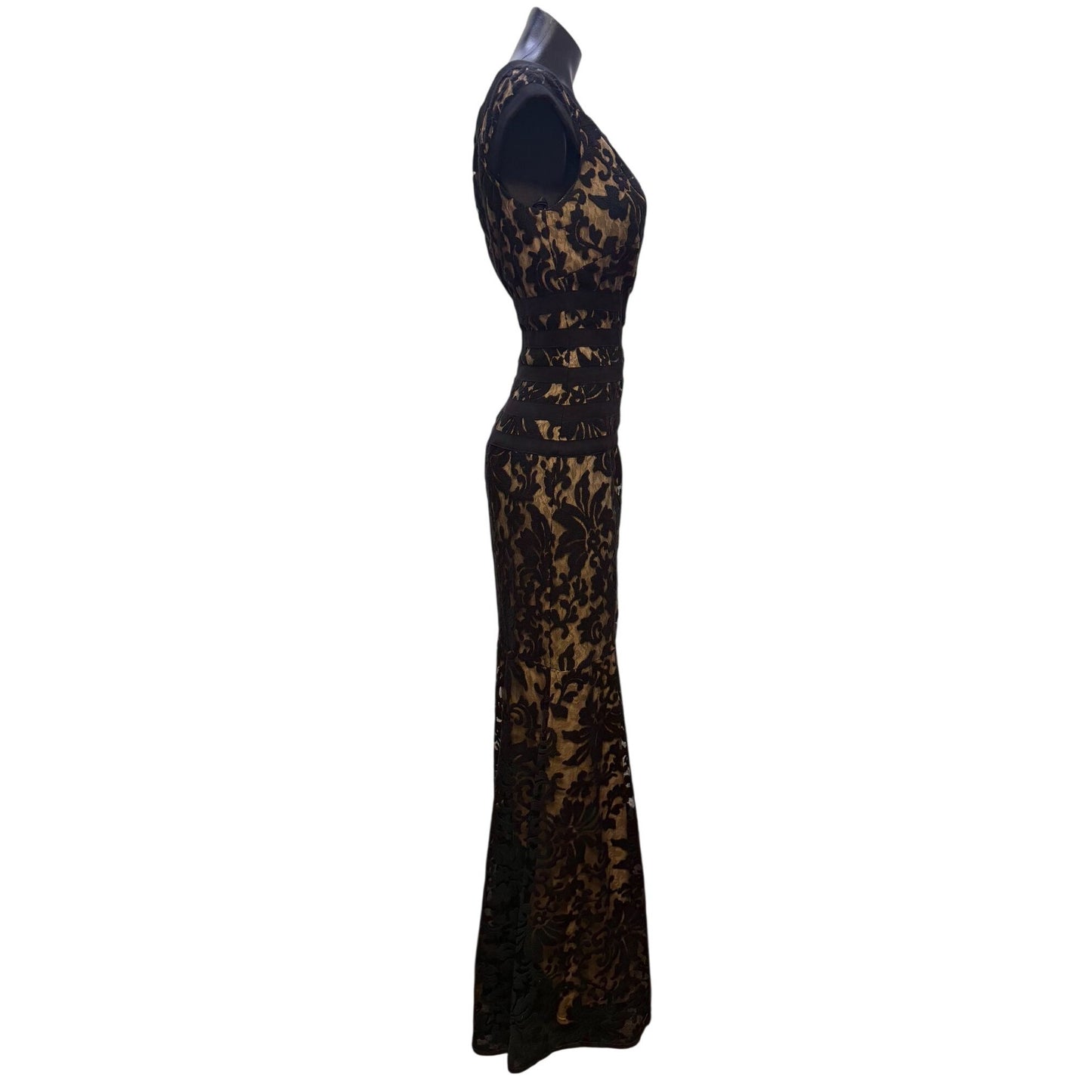 Tadashi Shoji Black & Nude Lace Gown Size 8