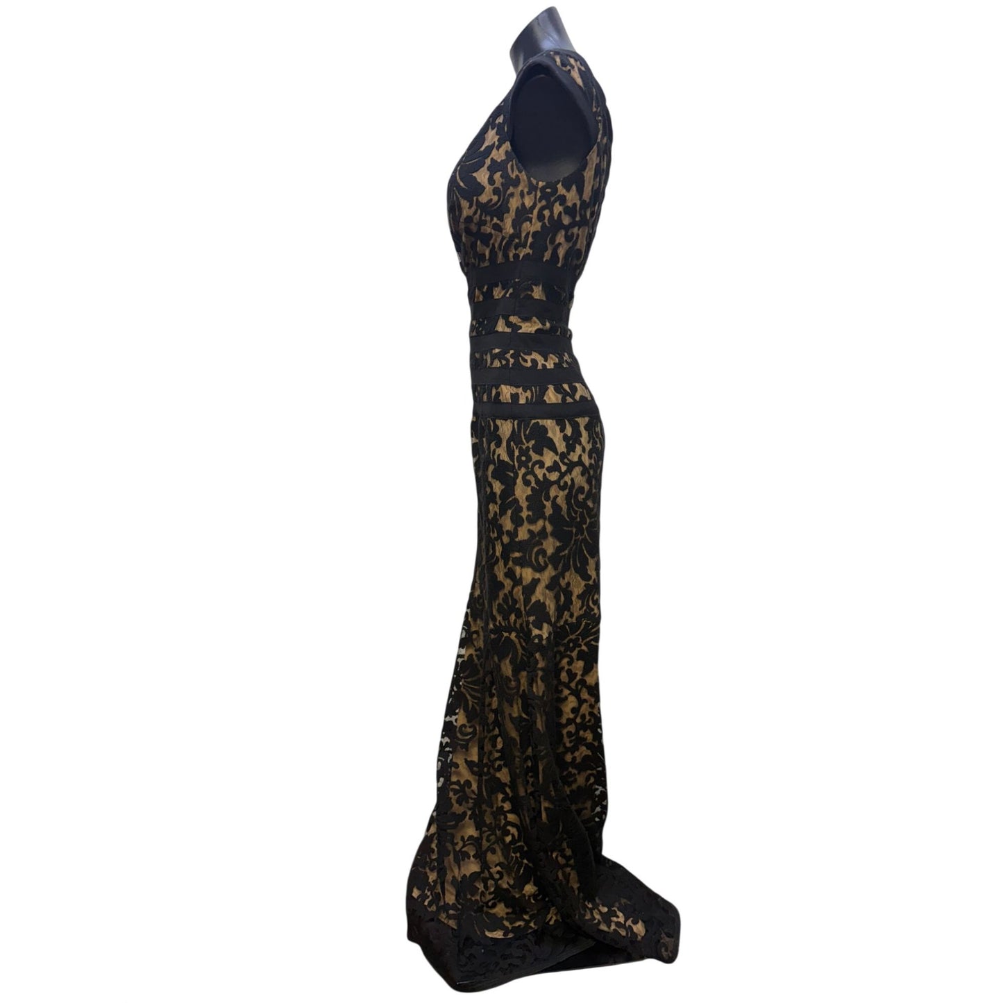 Tadashi Shoji Black & Nude Lace Gown Size 8