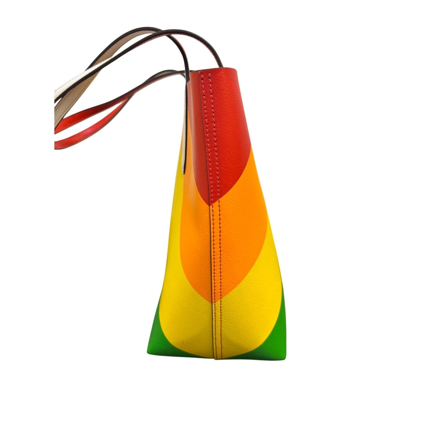 Kate Spade New York Rainbow Striped Leather Tote Bag With Red & White Handles