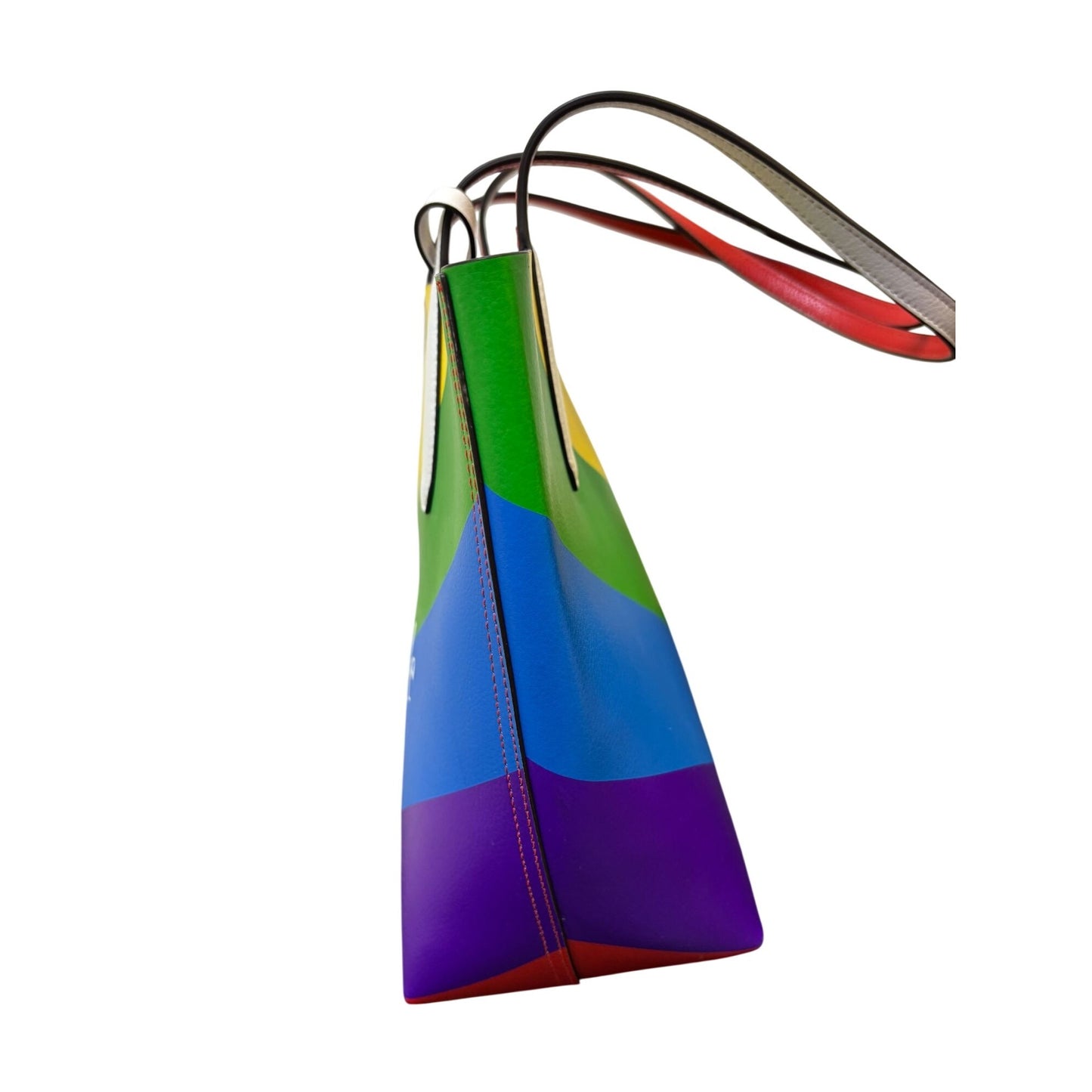 Kate Spade New York Rainbow Striped Leather Tote Bag With Red & White Handles