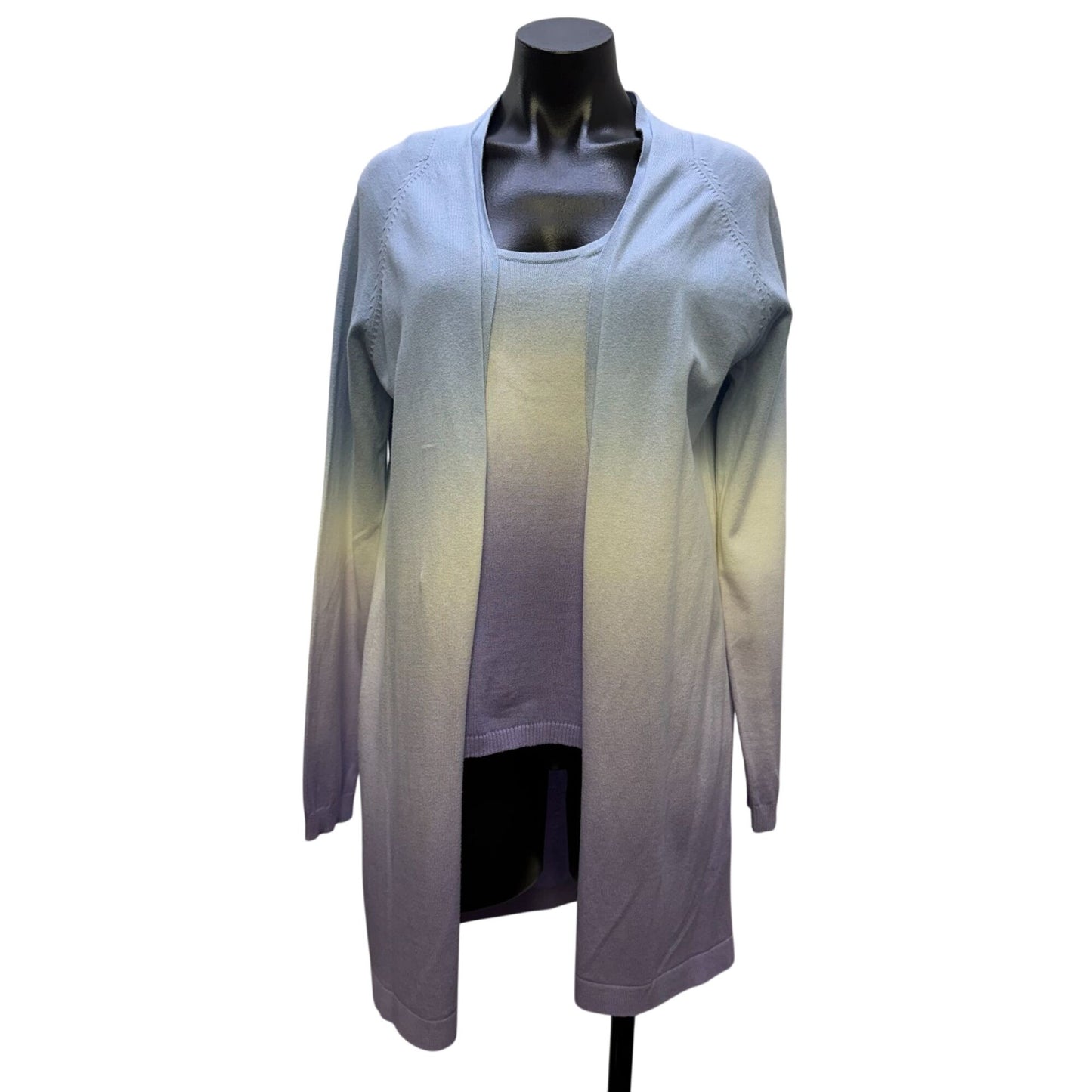 Johnny Was 3-pc Ombre Cardigan Blouse & Pants Set Blue Purple XS/S