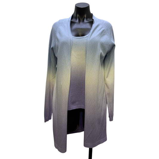 Johnny Was 3-pc Ombre Cardigan Blouse & Pants Set Blue Purple XS/S