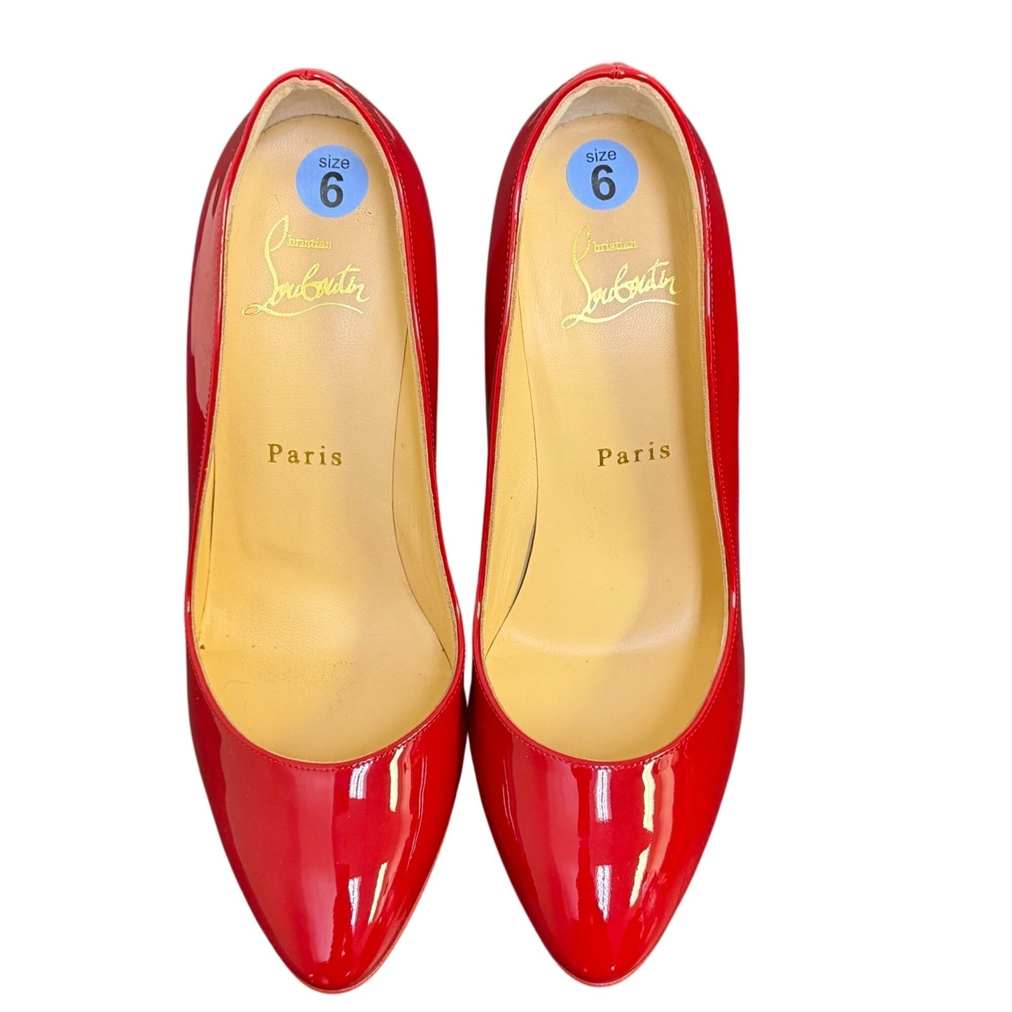 Christian Louboutin Elegant Red Patent Leather Wedge Heels Paris 6