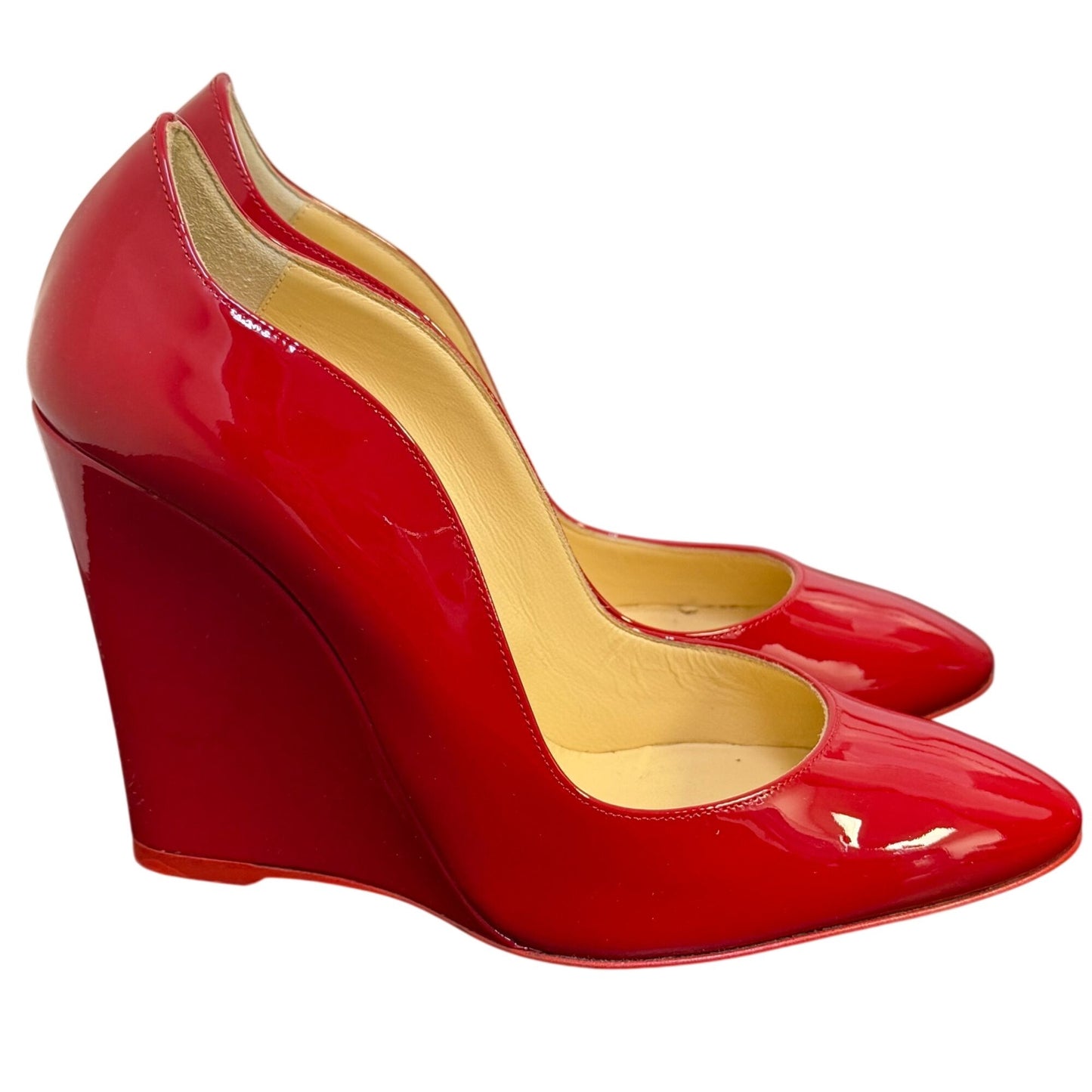 Christian Louboutin Elegant Red Patent Leather Wedge Heels Paris 6