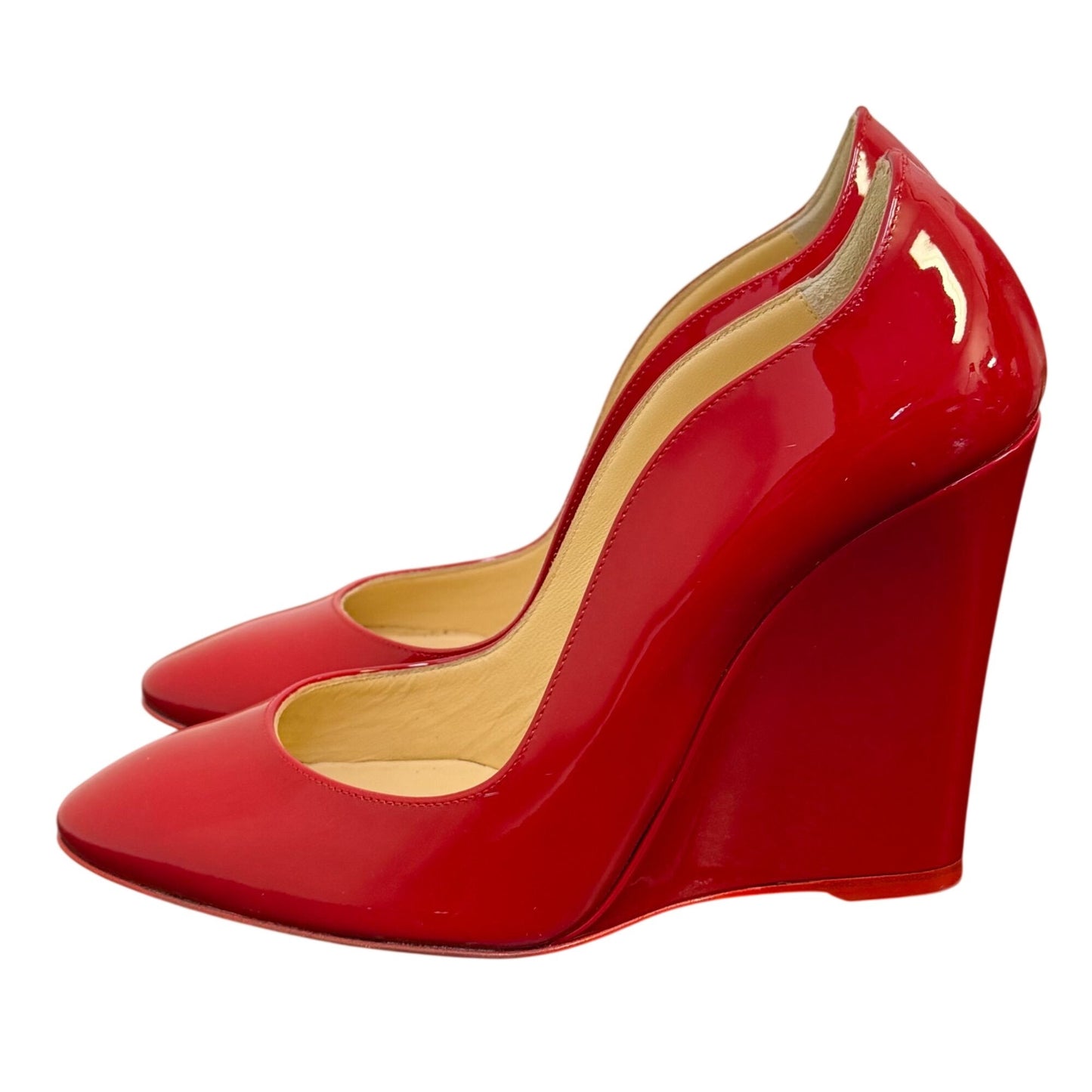 Christian Louboutin Elegant Red Patent Leather Wedge Heels Paris 6