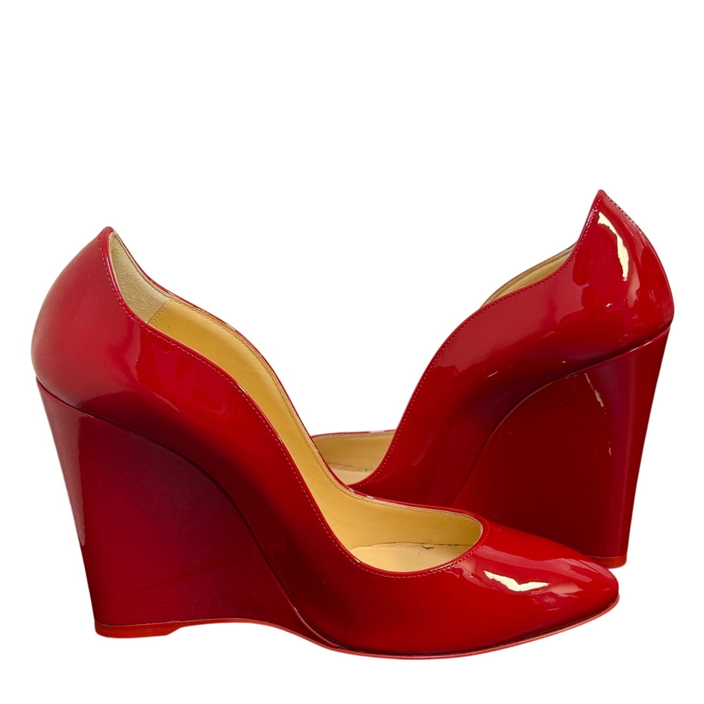 Christian Louboutin Elegant Red Patent Leather Wedge Heels Paris 6