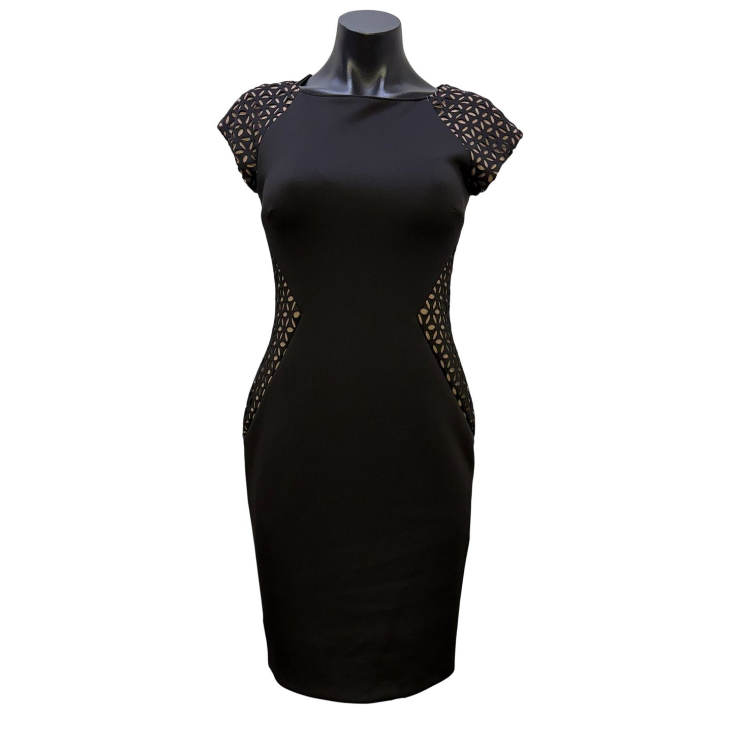 Joseph Ribkoff Black & Nude Fitted Dress With Short Sleeves Size 4