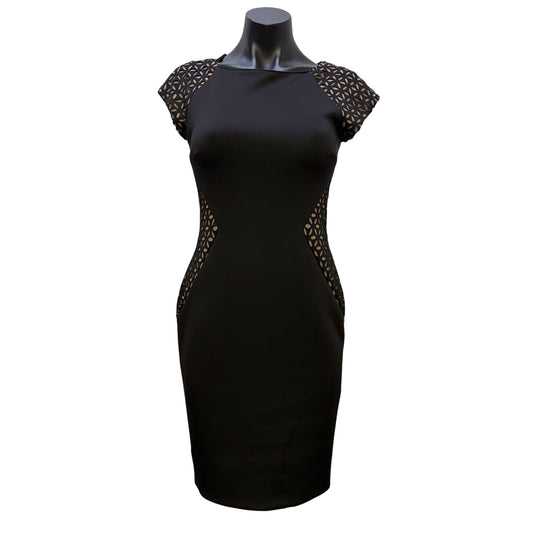 Joseph Ribkoff Black & Nude Fitted Dress With Short Sleeves Size 4