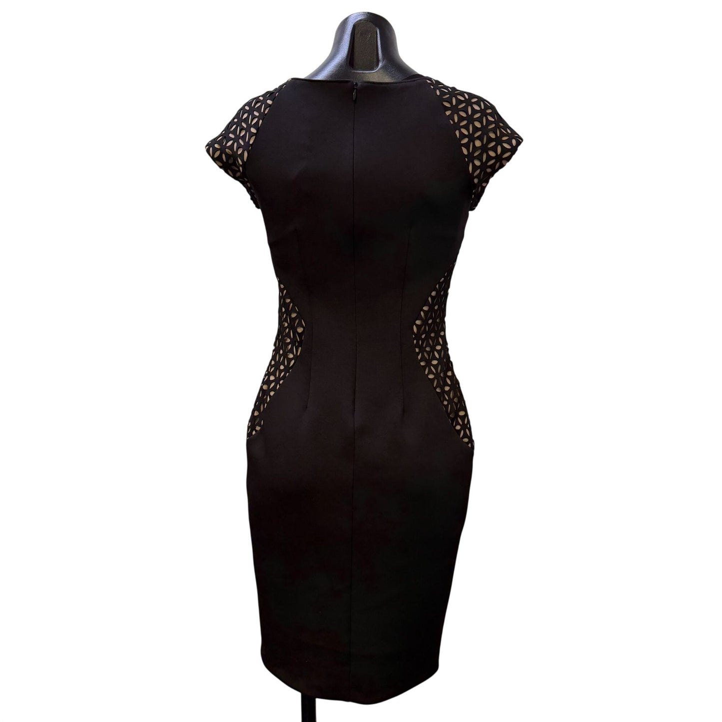 Joseph Ribkoff Black & Nude Fitted Dress With Short Sleeves Size 4