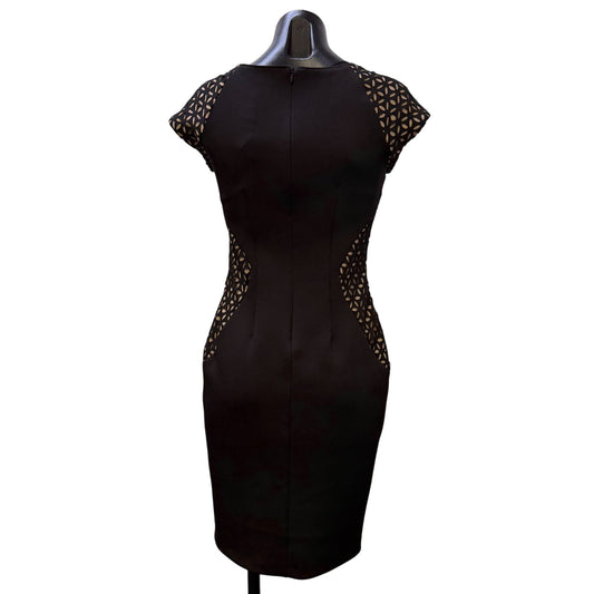Joseph Ribkoff Black & Nude Fitted Dress With Short Sleeves Size 4