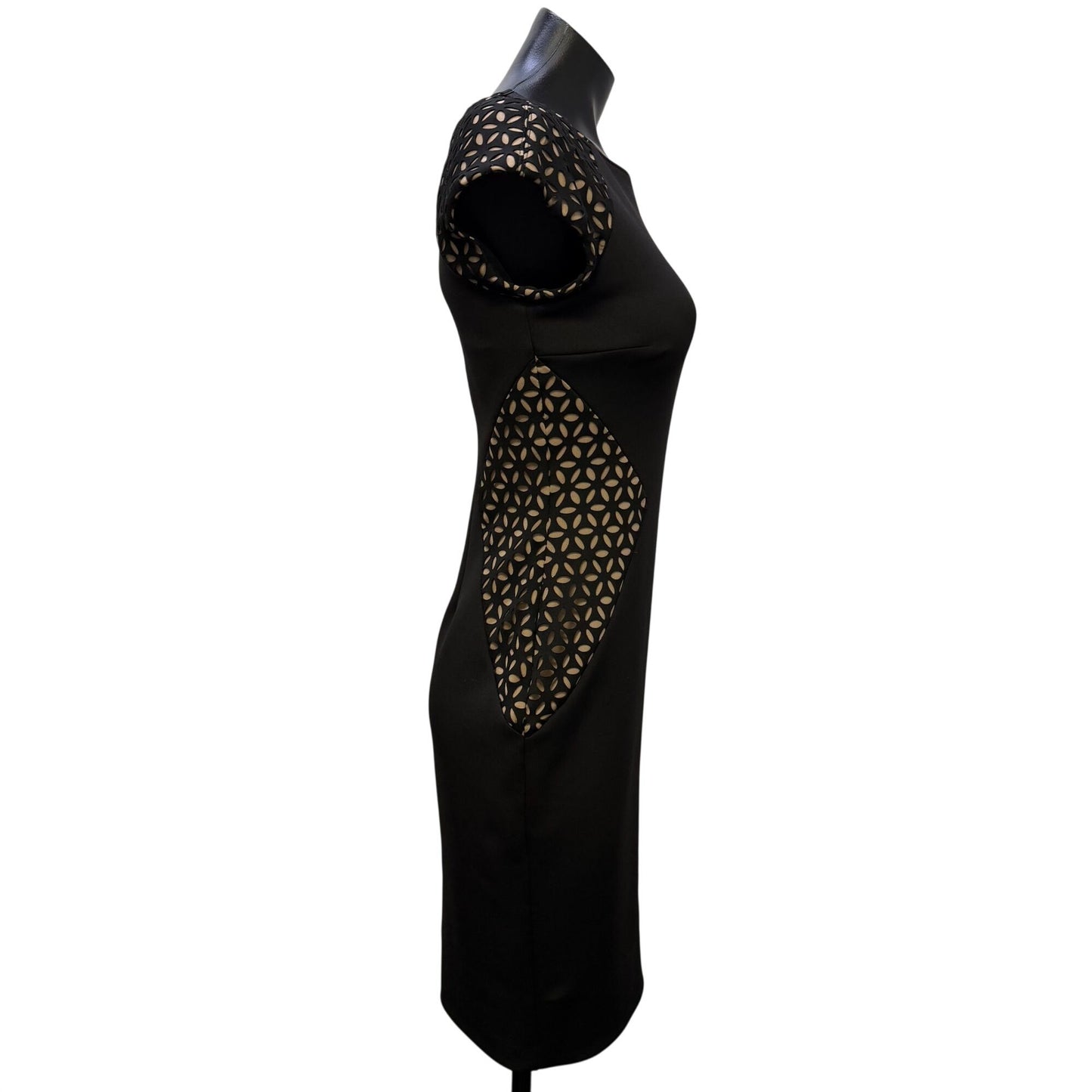 Joseph Ribkoff Black & Nude Fitted Dress With Short Sleeves Size 4
