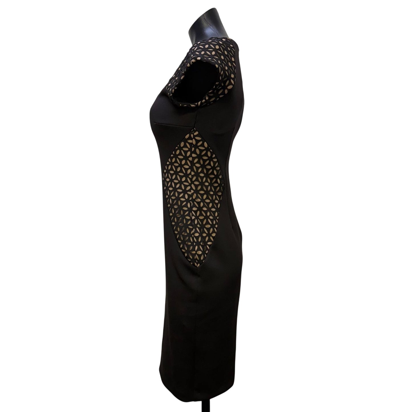 Joseph Ribkoff Black & Nude Fitted Dress With Short Sleeves Size 4