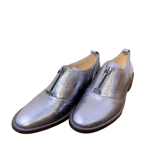 Louise Et Cie Womens Metallic Silver Leather Zipper Oxford Shoes 6