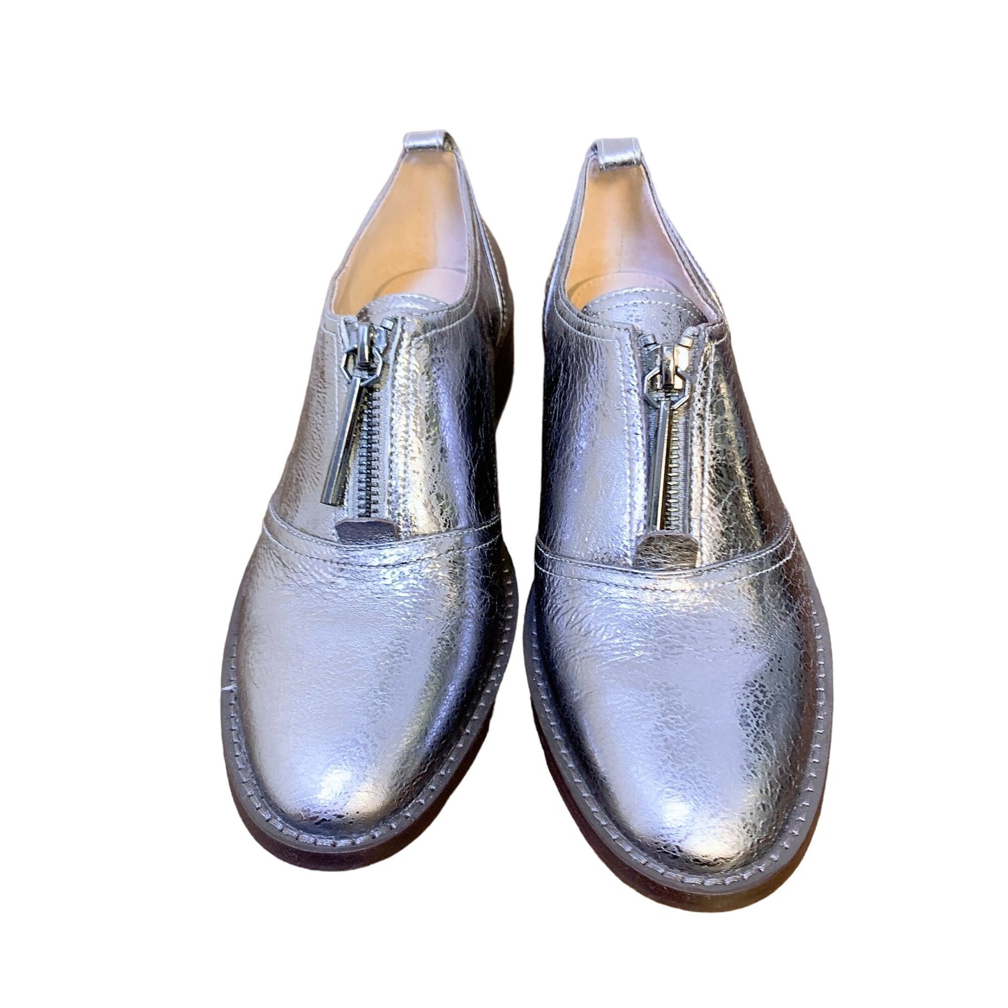 Louise Et Cie Womens Metallic Silver Leather Zipper Oxford Shoes 6