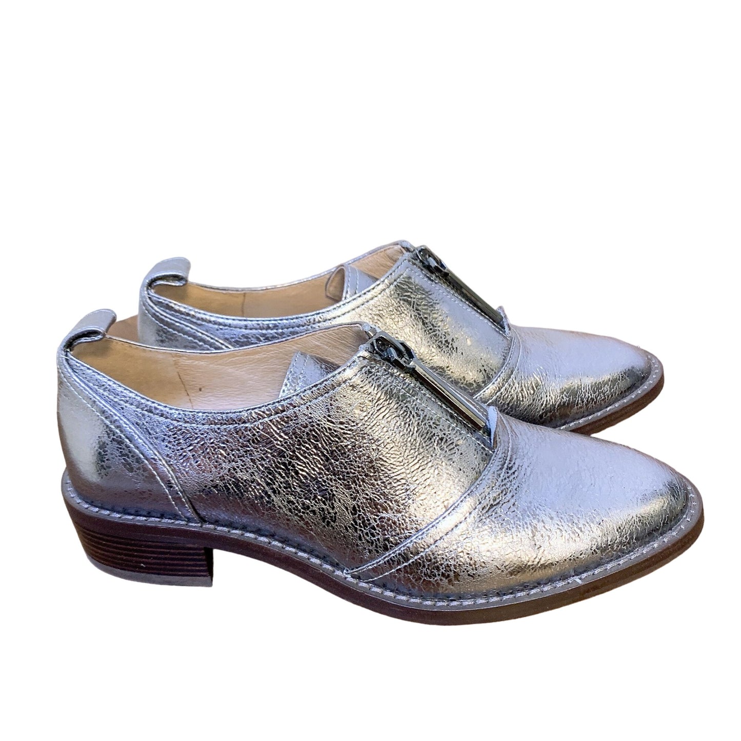 Louise Et Cie Womens Metallic Silver Leather Zipper Oxford Shoes 6